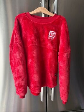 Disney Red Plush Crewneck Sweatshirt with Embroidered Patch